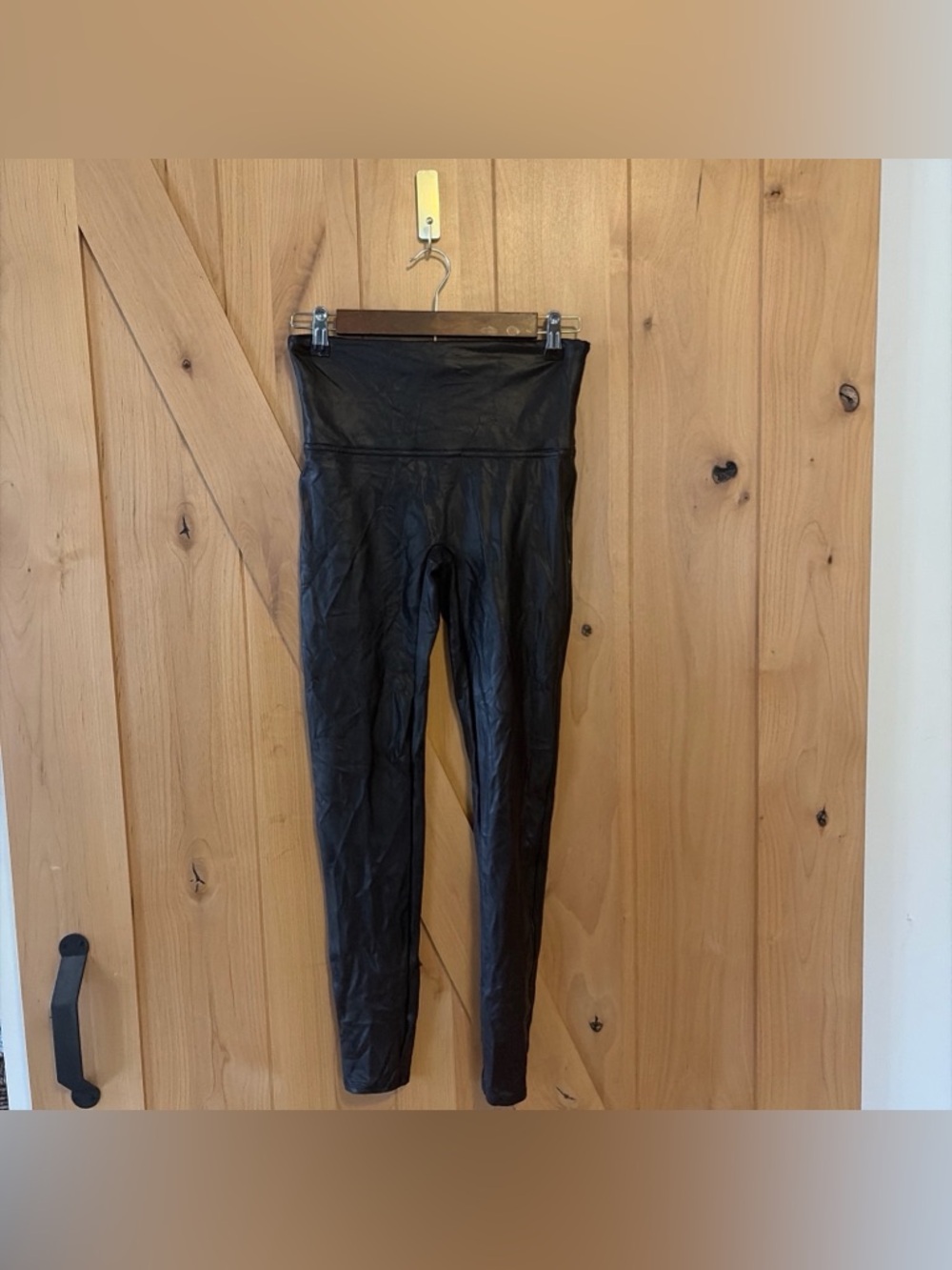 Spanx Leggings Womens Large Faux Leather Shaping Slimming Black Stretch